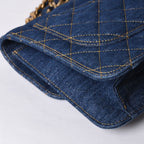 Chanel Chain Shoulder Bag Base CC Logo Denim Indigo Blue Quilted — view 6