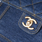 Chanel Chain Shoulder Bag Base CC Logo Denim Indigo Blue Quilted — view 8