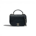 Chanel Shoulder Bag Black Silver Quilted CC Logo Top Handle Chain