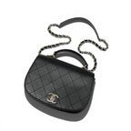 Chanel Shoulder Bag Black Silver Quilted CC Logo Top Handle Chain — view 5
