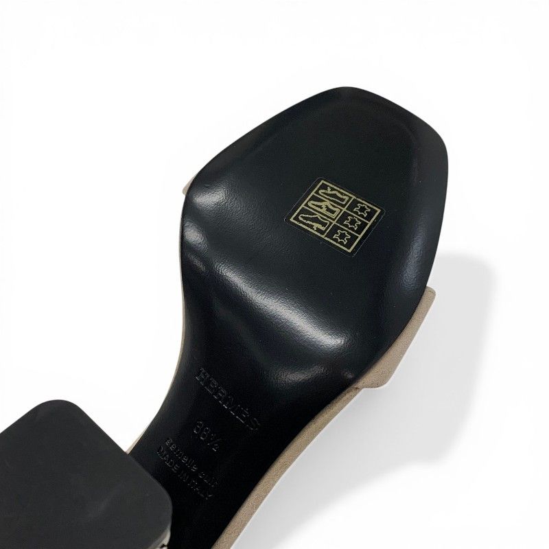 Hermes Gram 105 Sandals Shoes Suede Metal Beige Silver Chaine D'ancre Heels — view 8