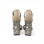 Hermes Gram 105 Sandals Shoes Suede Metal Beige Silver Chaine D'ancre Heels — view 5