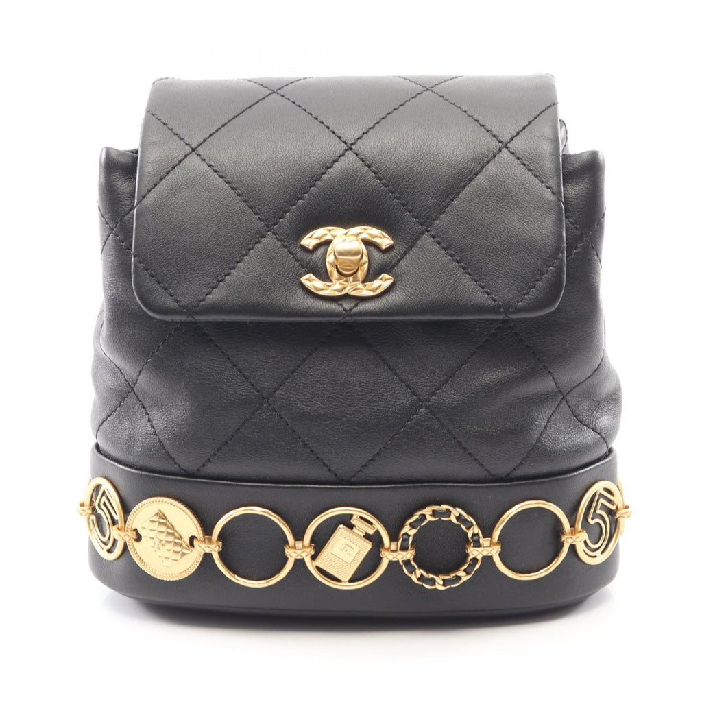 Chanel Backpack Quilted Small Chain Black Lambskin Icon Charm