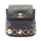 Chanel Backpack Quilted Small Chain Black Lambskin Icon Charm