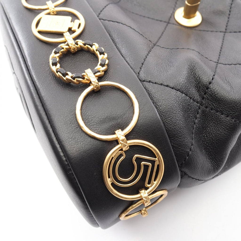 Chanel Backpack Quilted Small Chain Black Lambskin Icon Charm — view 7
