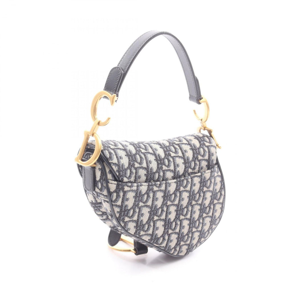 Dior Saddle Bag Mini Oblique Peacock 2-Way Navy Canvas Leather — view 2