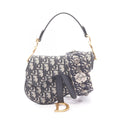Dior Saddle Bag Mini Oblique Peacock 2-Way Navy Canvas Leather