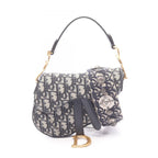 Dior Saddle Bag Mini Oblique Peacock 2-Way Navy Canvas Leather