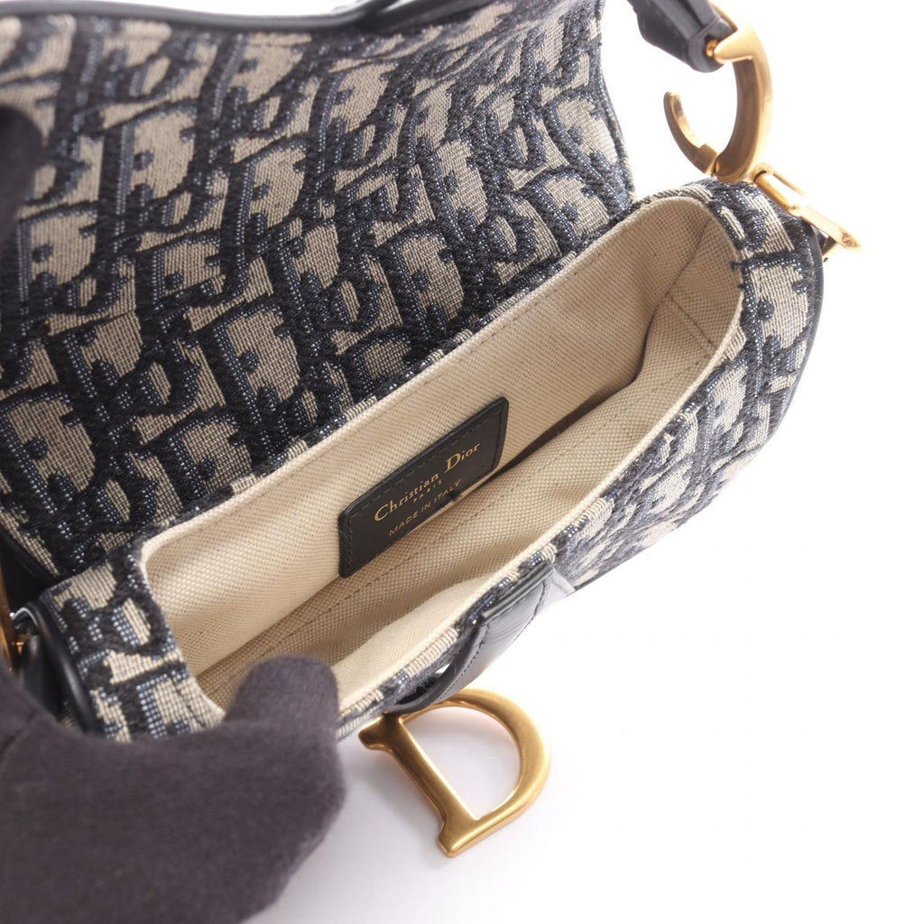 Dior Saddle Bag Mini Oblique Peacock 2-Way Navy Canvas Leather — view 3
