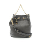 Chanel Shoulder Bag Quilted 2-Way Khaki Leather Drawstring