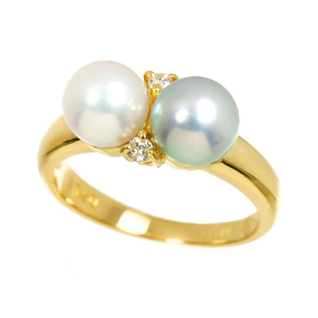 Celine Ring Akoya Pearl Diamond 18k YG Yellow Gold