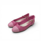 Chanel Flat Shoes Leather Pink Gold CC Logo Camellia Chain Strap Processing