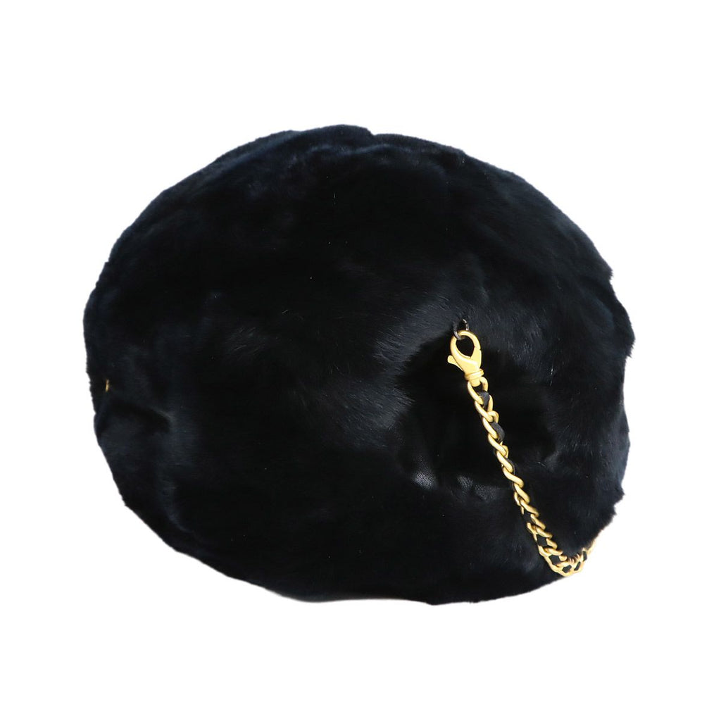 Chanel CC Logo Arm Wormer Chain Shoulder Bag Lapin Black Gold — view 3