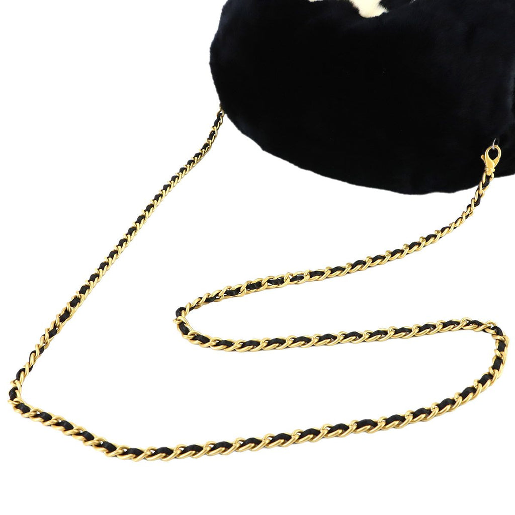 Chanel CC Logo Arm Wormer Chain Shoulder Bag Lapin Black Gold — view 5