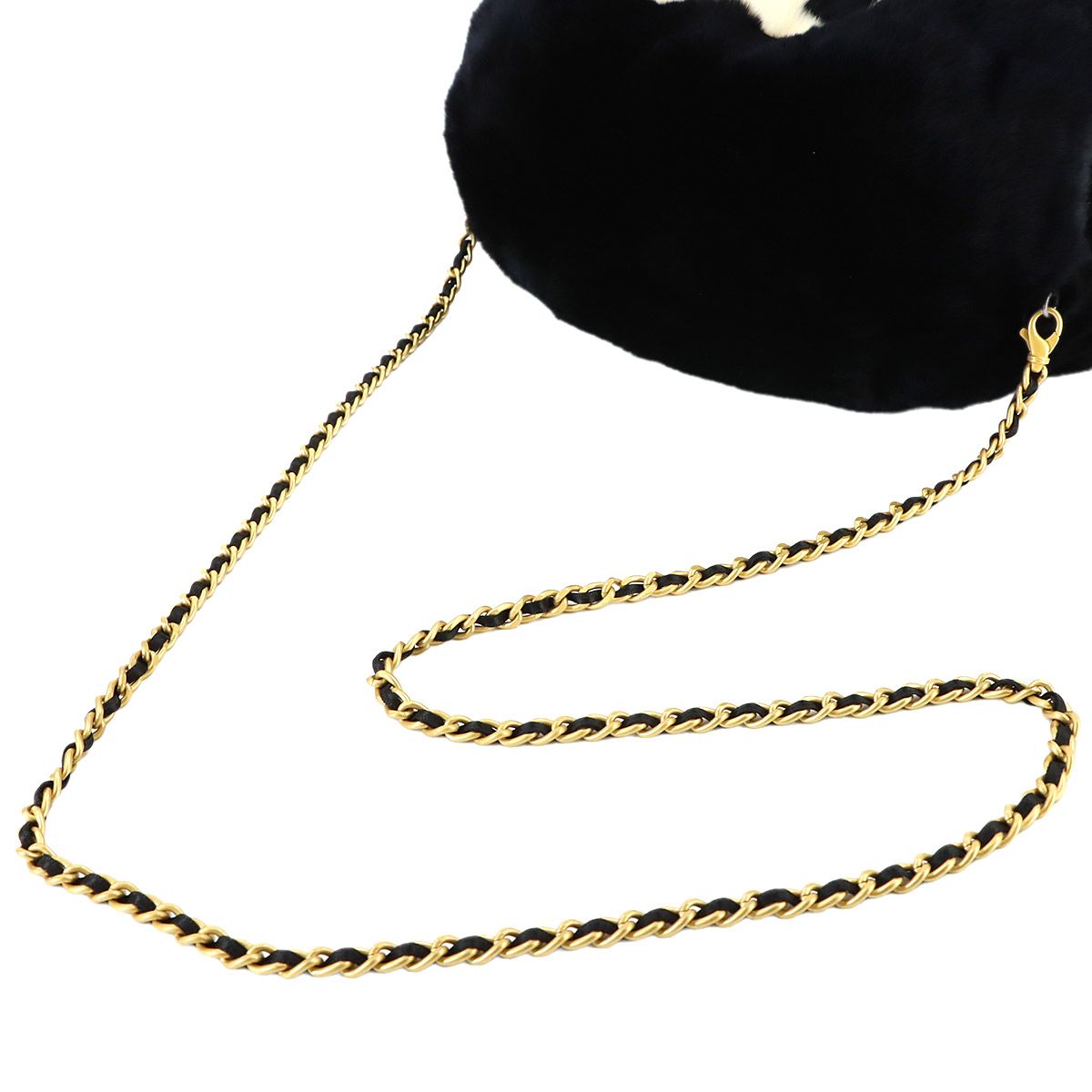 Chanel CC Logo Arm Wormer Chain Shoulder Bag Lapin Black Gold — view 5