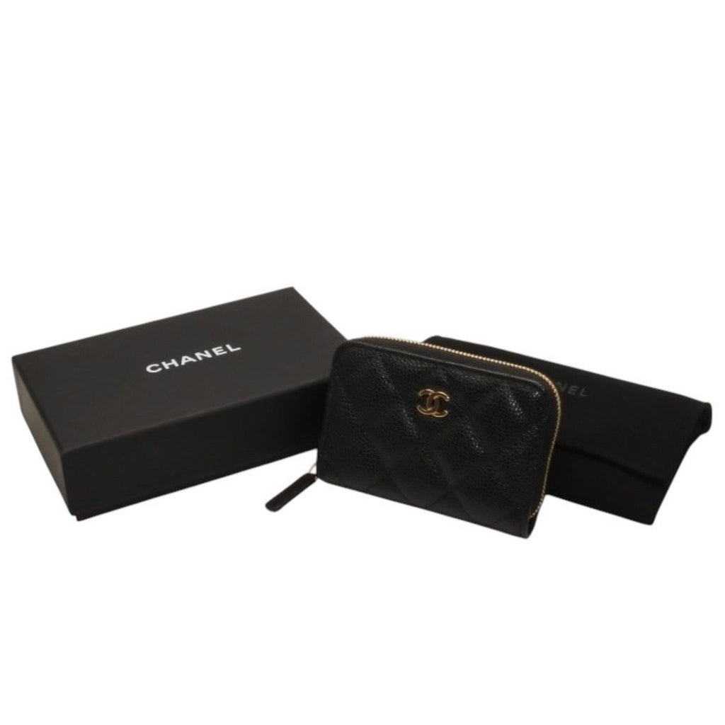 Chanel Classic Zip Coin Purse Stand CC Logo Grained Calfskin