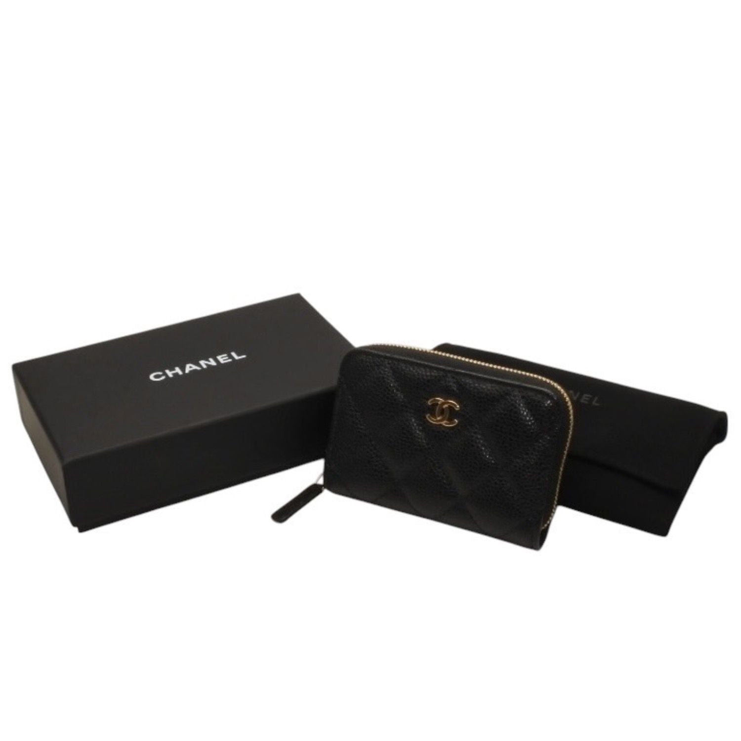 Chanel Classic Zip Coin Purse Stand CC Logo Grained Calfskin
