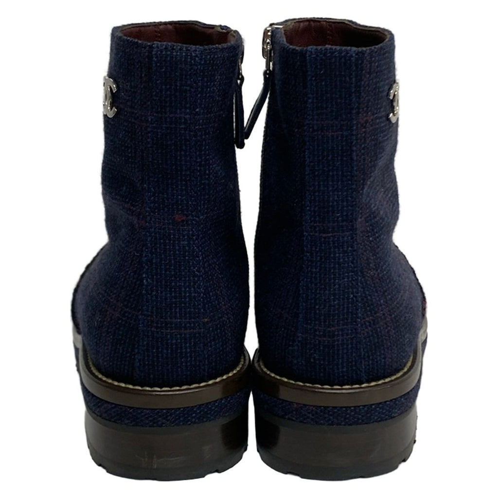 Chanel Short Boots 36.5 Navy Bordeaux Multi — view 3