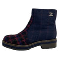 Chanel Short Boots 36.5 Navy Bordeaux Multi
