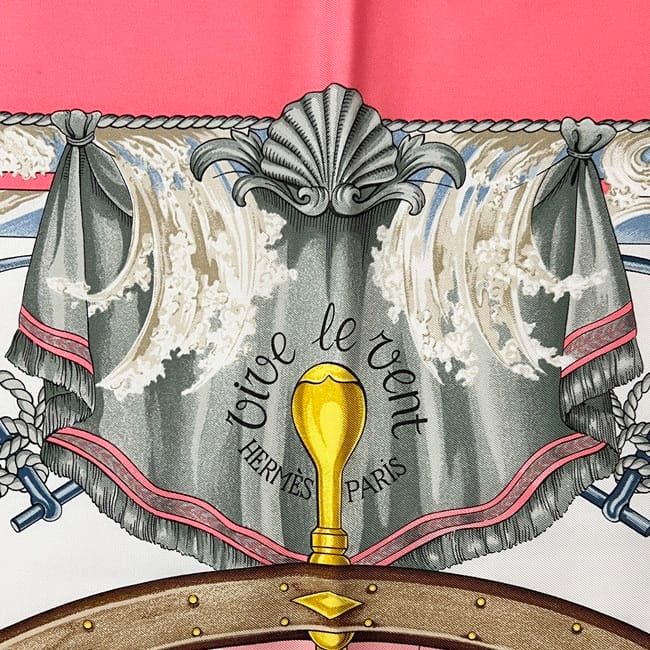 Hermes Scarf Carre 90 Pink White Vive le Vent — view 4