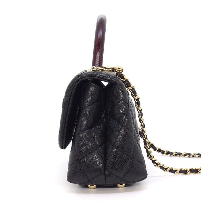 Chanel Shoulder Bag Quilted Coco Handle XXS Top Mini Black Bordeaux Caviar — view 3