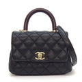 Chanel Shoulder Bag Quilted Coco Handle XXS Top Mini Black Bordeaux Caviar
