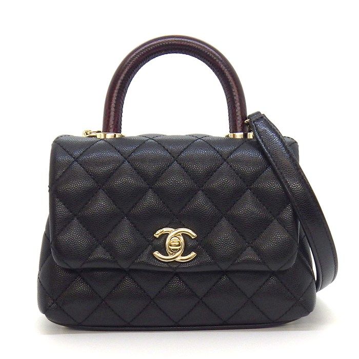 Chanel Shoulder Bag Quilted Coco Handle XXS Top Mini Black Bordeaux Caviar