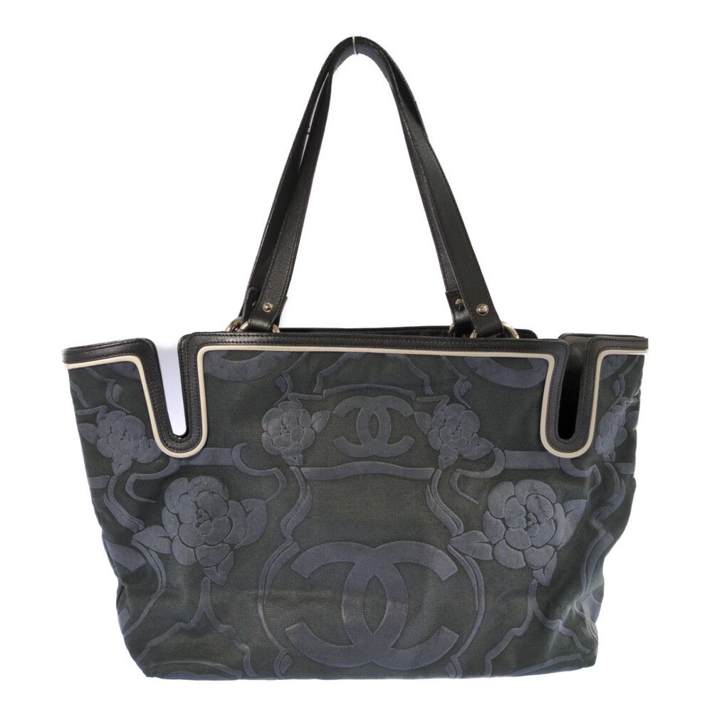 Chanel Camellia Locky Canvas Tote CC Logo Black Vintage — view 3