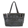 Chanel Camellia Locky Canvas Tote CC Logo Black Vintage
