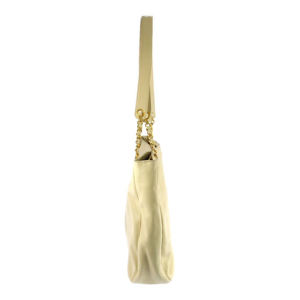 Chanel Caviar Leather Jumbo CC Logo Chain Tote CC Beige Gold Vintage — view 2