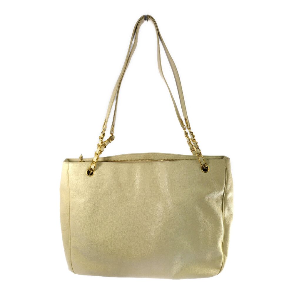 Chanel Caviar Leather Jumbo CC Logo Chain Tote CC Beige Gold Vintage — view 3