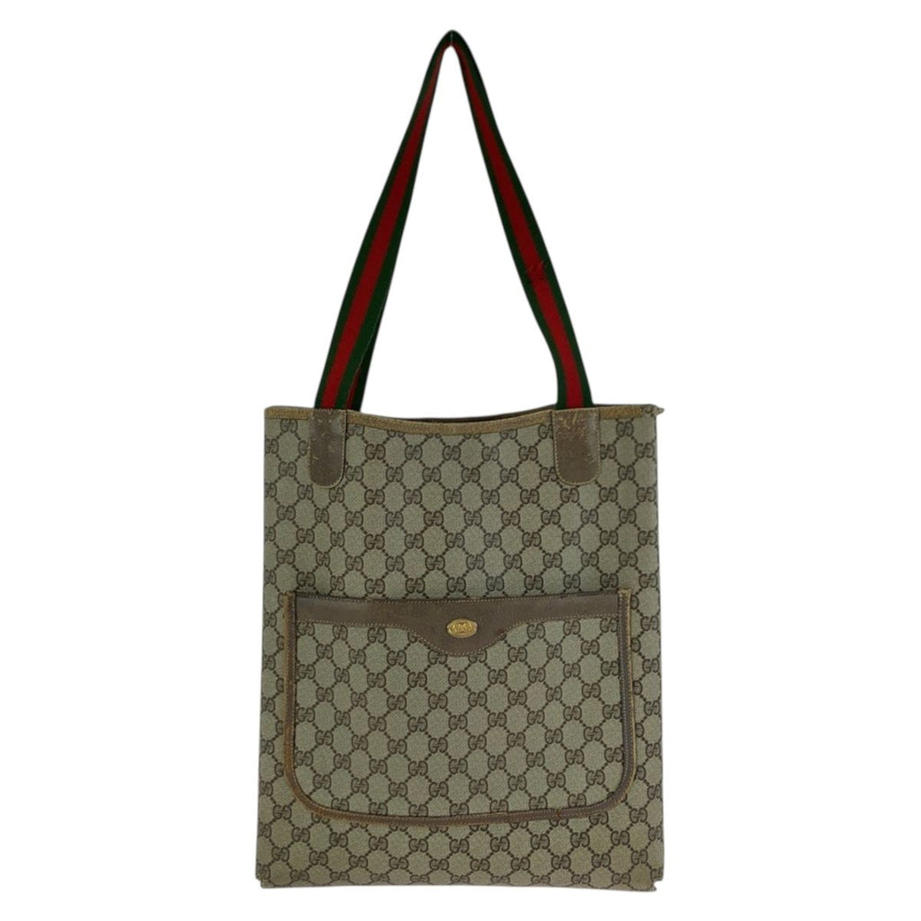 Gucci Vintage Sherry Line Beige GG Supreme Canvas Leather Tote