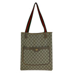 Gucci Vintage Sherry Line Beige GG Supreme Canvas Leather Tote