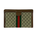 Gucci Vintage Sherry Line Beige Brown GG Supreme Canvas Leather Clutch
