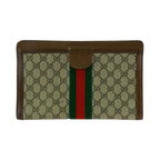 Gucci Vintage Sherry Line Beige Brown GG Supreme Canvas Leather Clutch