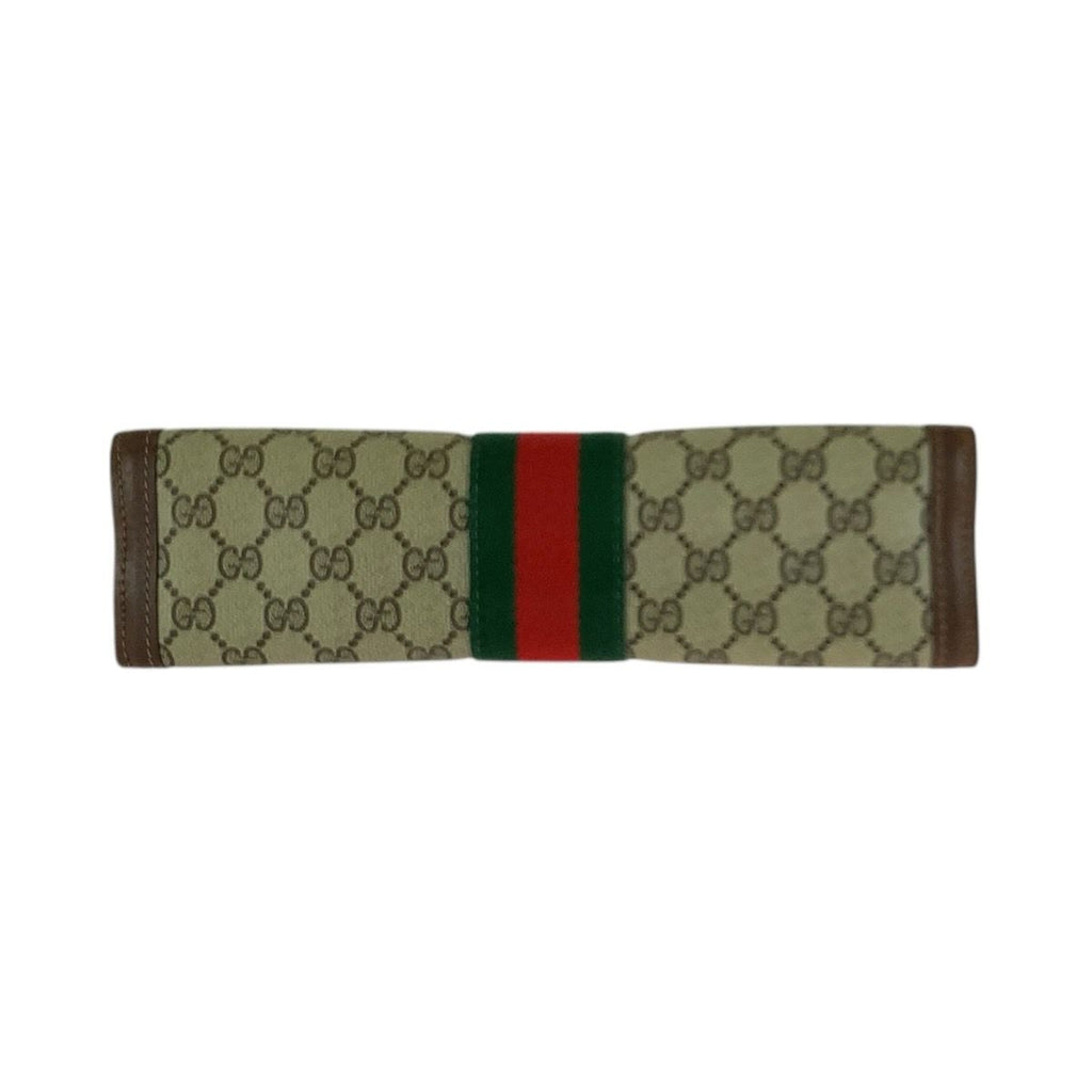 Gucci Vintage Sherry Line Beige Brown GG Supreme Canvas Leather Clutch — view 8