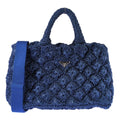 Prada Raffia Crochet Canapa Tote Handbag Triangle Logo Basket Blue Shoulder