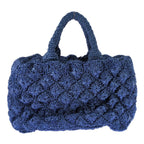 Prada Raffia Crochet Canapa Tote Handbag Triangle Logo Basket Blue Shoulder — view 3