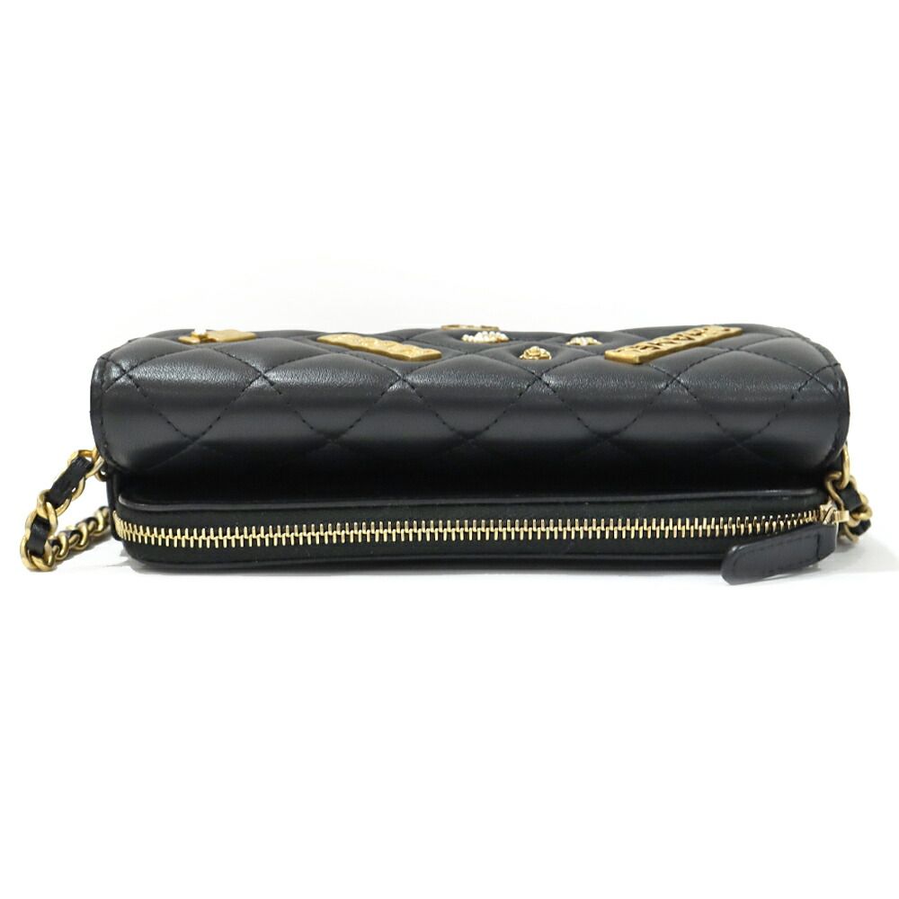 Chanel Phone Case Black Charm Shoulder Bag Chain Wallet Rhinestone Gold — view 6