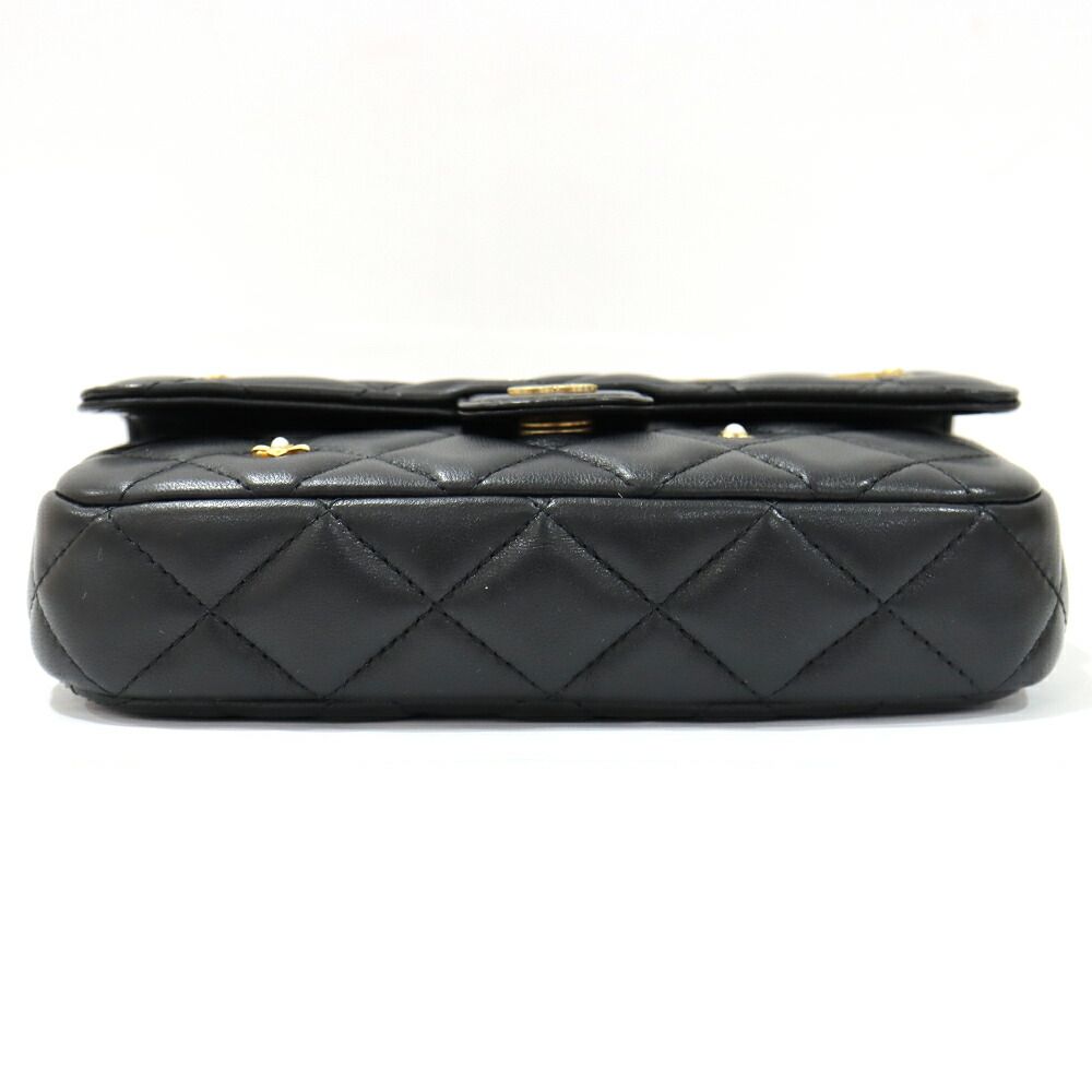 Chanel Phone Case Black Charm Shoulder Bag Chain Wallet Rhinestone Gold — view 5