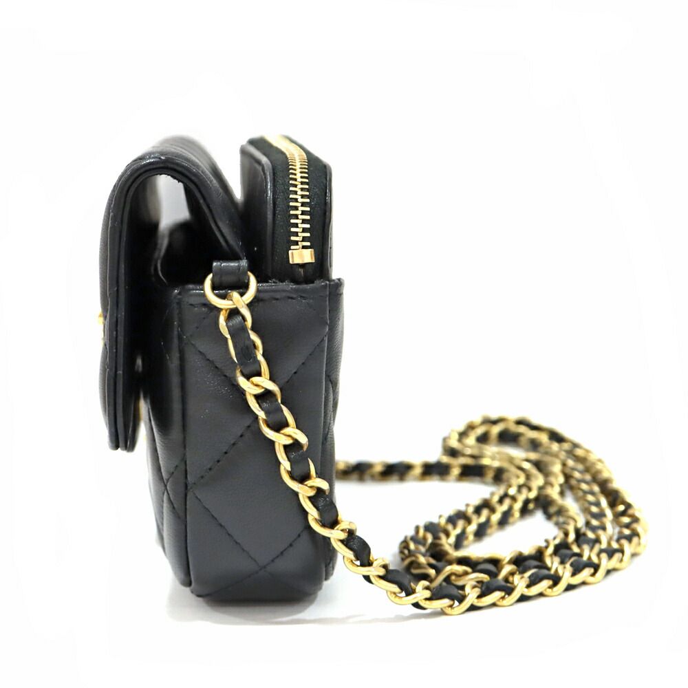 Chanel Phone Case Black Charm Shoulder Bag Chain Wallet Rhinestone Gold — view 3