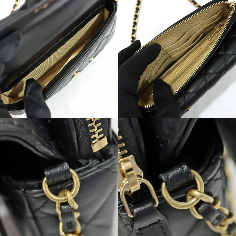 Chanel Phone Case Black Charm Shoulder Bag Chain Wallet Rhinestone Gold — view 8