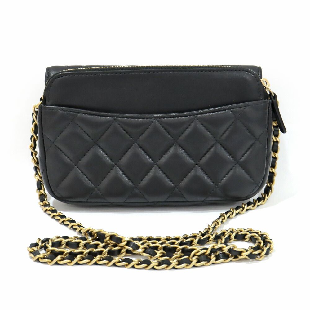 Chanel Phone Case Black Charm Shoulder Bag Chain Wallet Rhinestone Gold — view 2