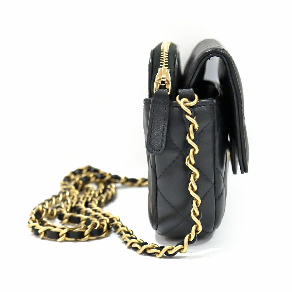 Chanel Phone Case Black Charm Shoulder Bag Chain Wallet Rhinestone Gold — view 4