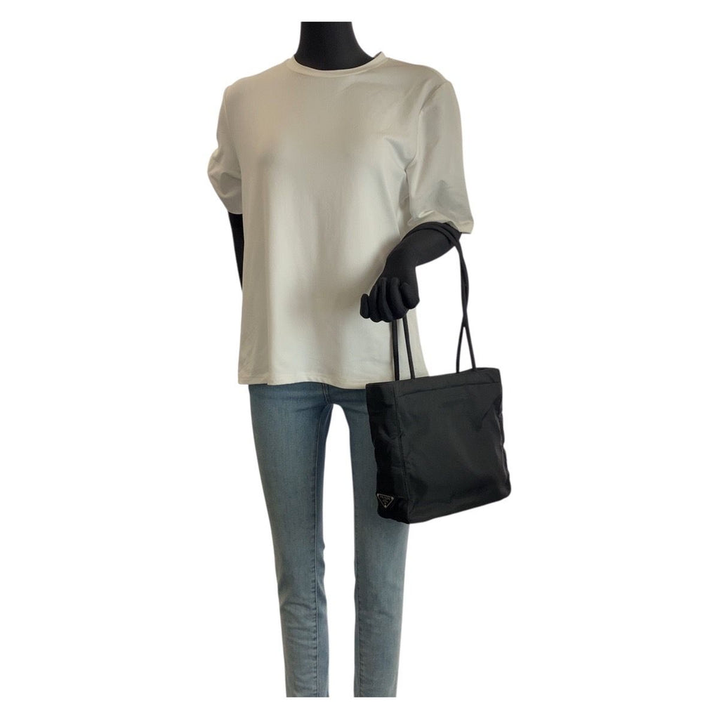 Prada Tessuto Black Silver Nylon 50 Tote Shoulder Bag — view 7