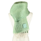 Loewe Mohair Wool Anagram Leather Patch Fringe Scarf Green — view 2