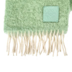 Loewe Mohair Wool Anagram Leather Patch Fringe Scarf Green — view 4