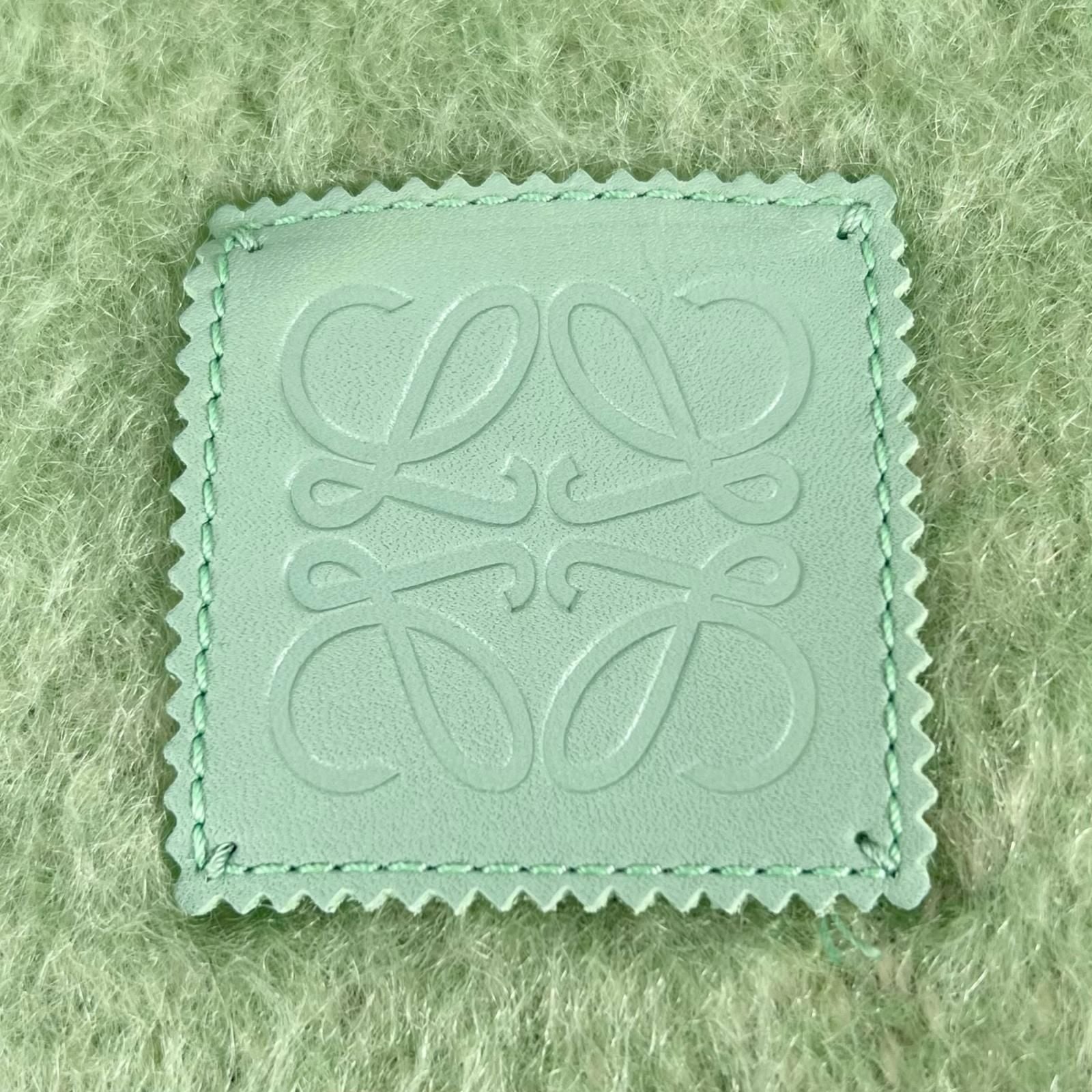 Loewe Mohair Wool Anagram Leather Patch Fringe Scarf Green — view 5