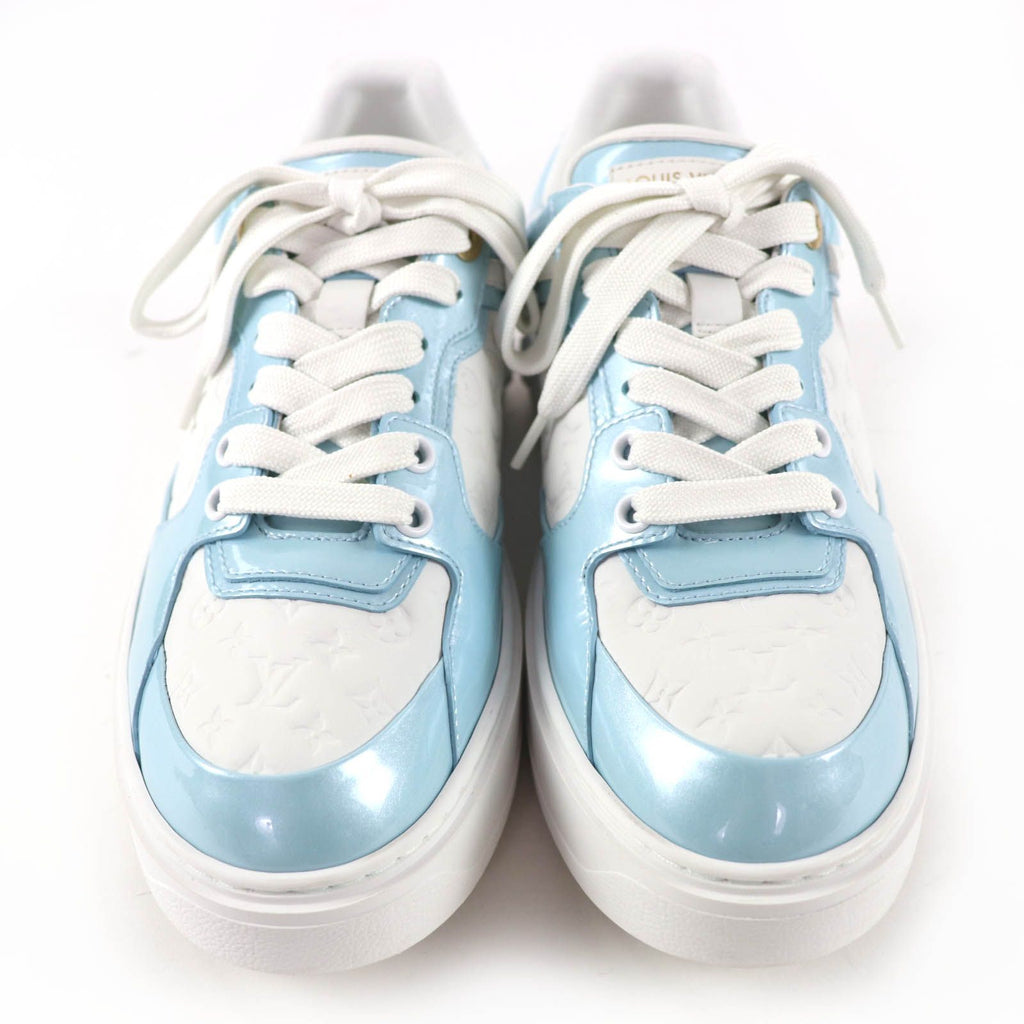 Louis Vuitton Time Out Line Leather Monogram Low Cut Sneakers Light Blue White — view 3
