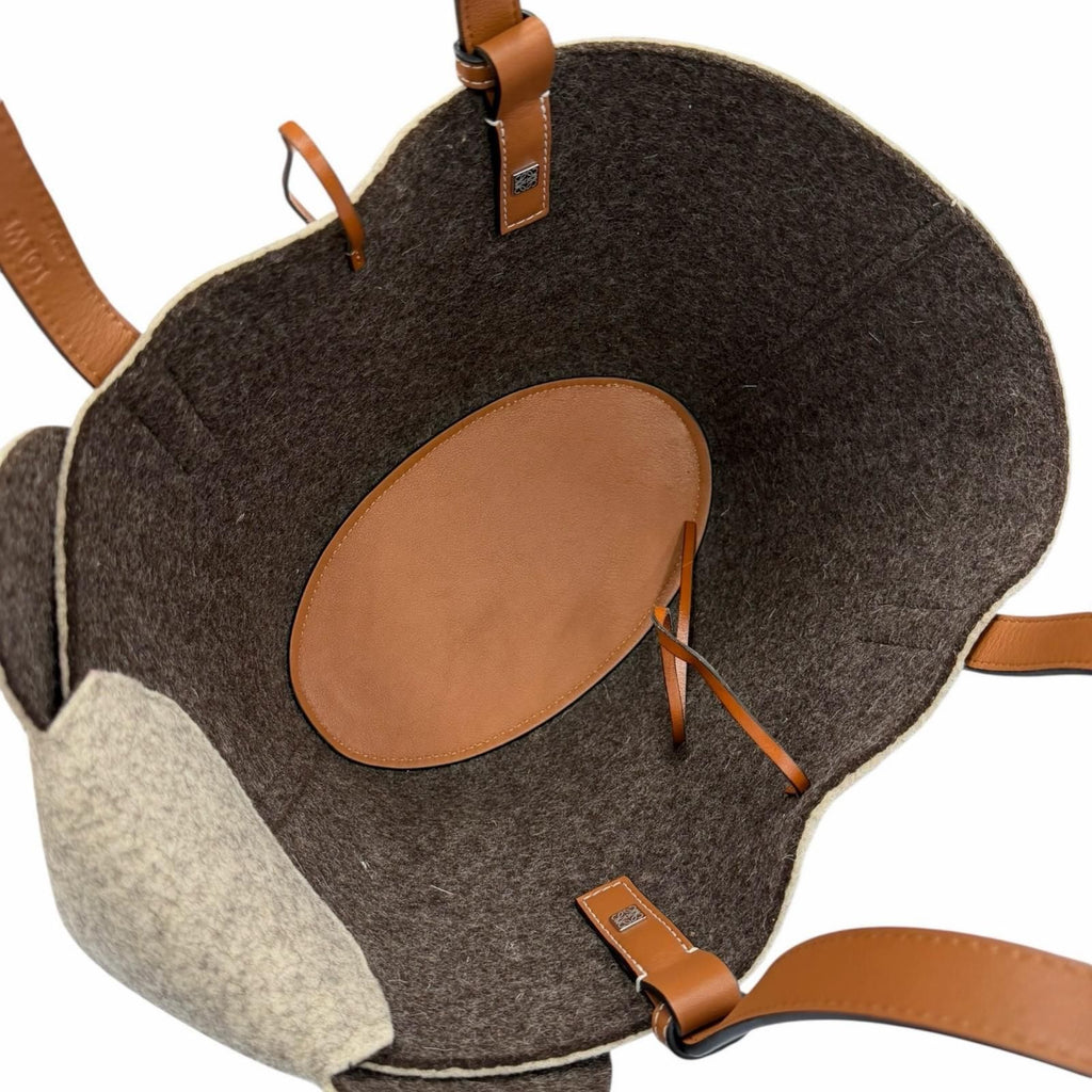 Loewe Felt Leather Elephant Basket Anagram Logo Handbag Gray Brown — view 8